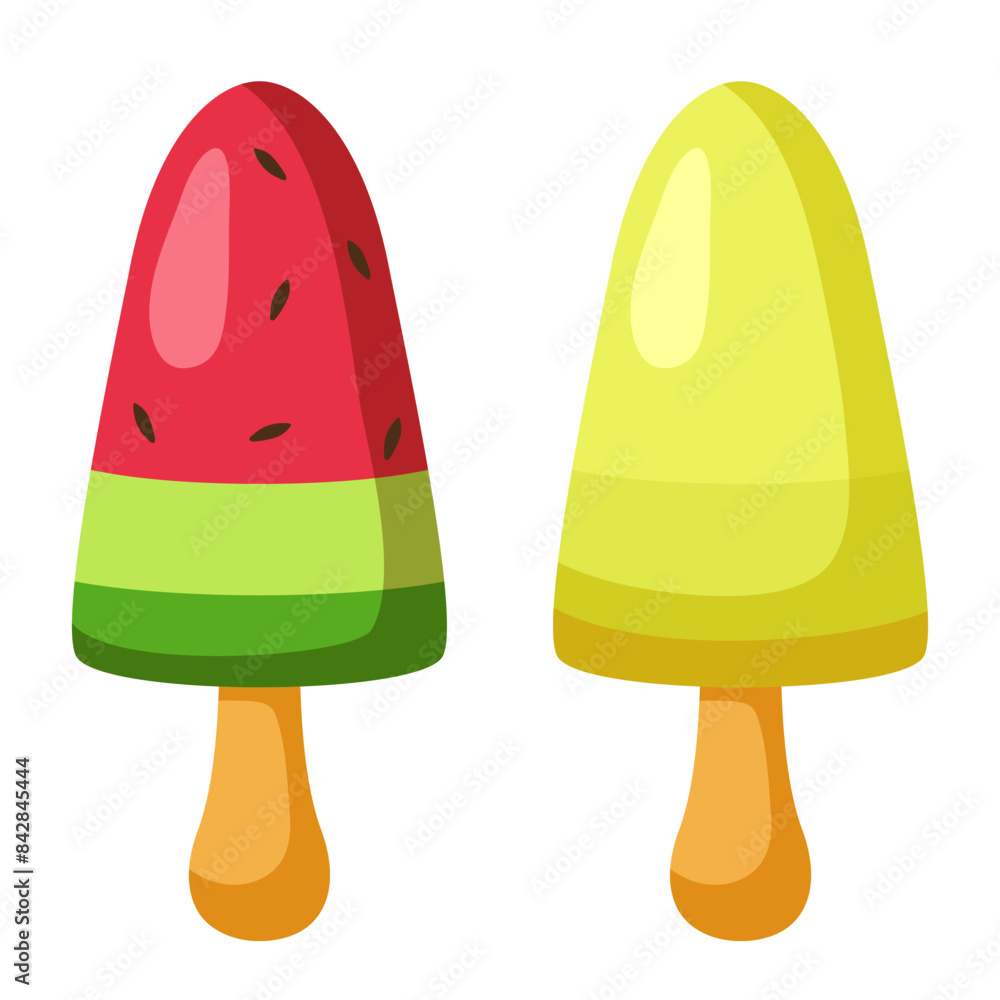 Fruit icecream. Fruit ice. Watermelon and melon ice cream. Vector clipart. Fruit icecream. Fruit ice. Watermelon and melon ice cream. Vector clipart.