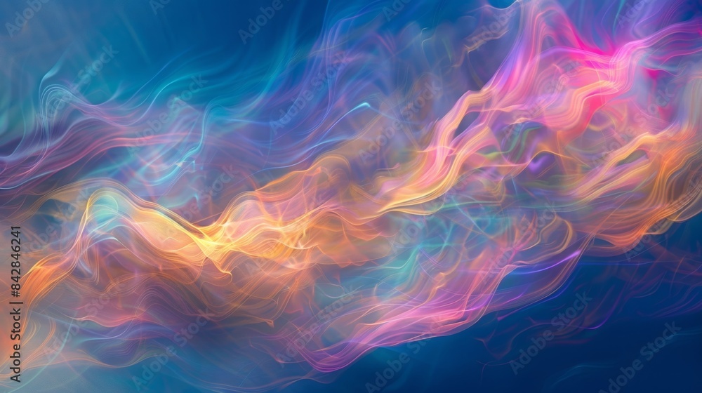 Obraz premium Wispy trails of iridescent clouds swirl around in a chaotic and mesmerizing pattern creating a breathtaking sight.