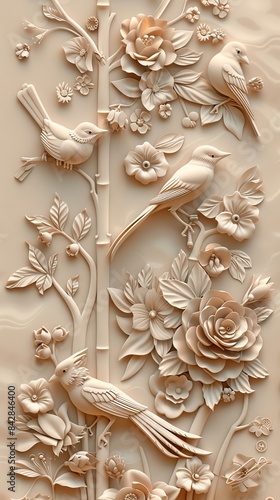 Beautiful animal 3d relief wallpaper. Mural wallpaper. Wall art. AI generated illustration