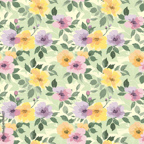 Wallpaper Mural Floral variety color, form natural, seamless fabric pattern. Torontodigital.ca