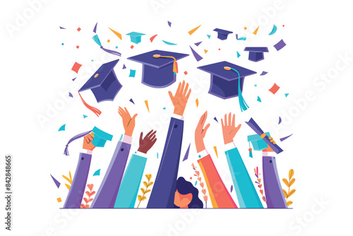 Concept of education. Graduates or businessman hands throwing graduation hats (caps) in the air. Congratulations on graduation.