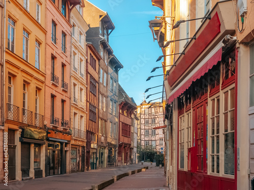 Architecture of Rouen Old Town. Old European architecture. Half-timbered houses in Normandy