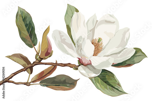 Beautiful stock illustration with gentle hand drawn watercolor floral composition. Magnolia flowers.