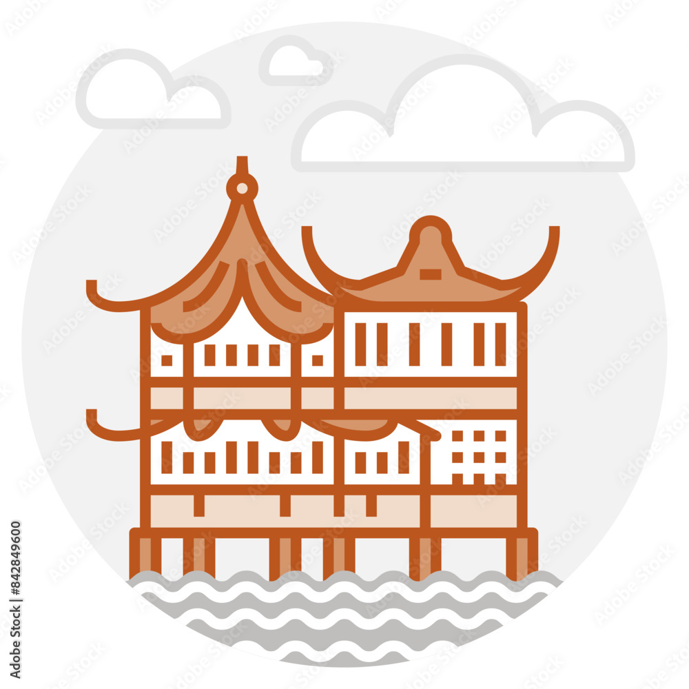 Obraz premium Shanghai – China: Old City (filled outline icon)