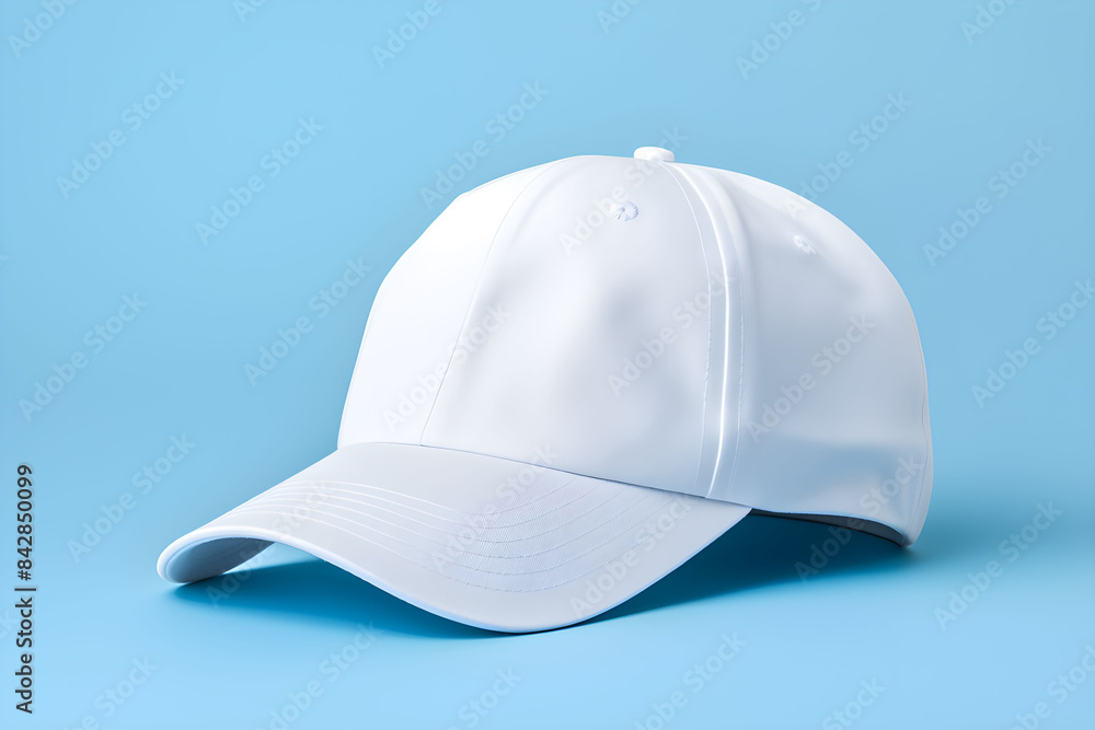 Fototapeta premium White baseball cap for mock up on blue background