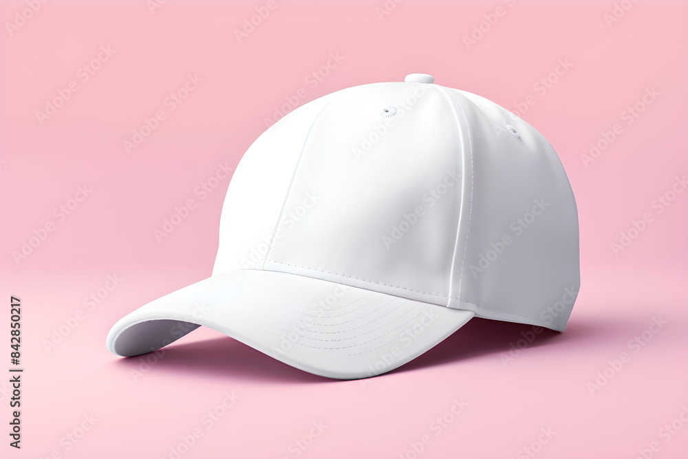 Fototapeta premium White baseball cap on pink background for mock up.