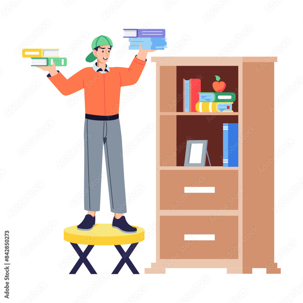Ready to use flat illustration of organizing books Ready to use flat illustration of organizing books