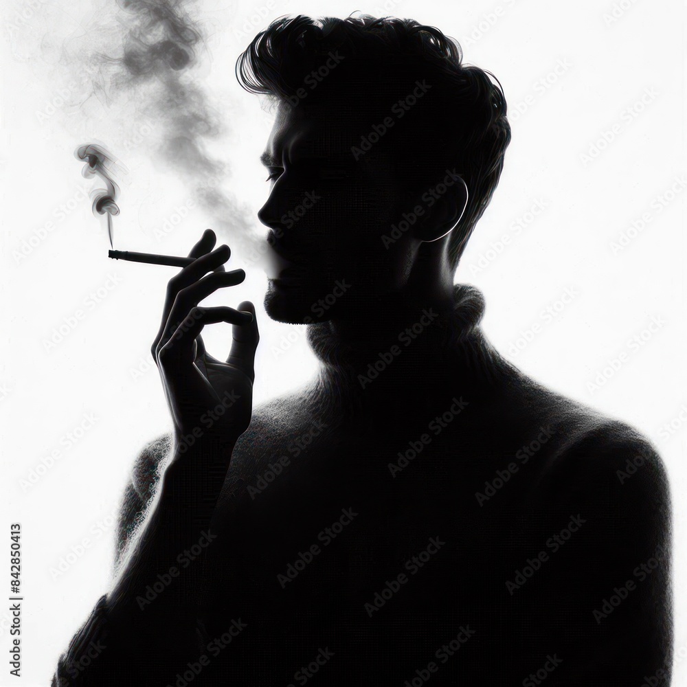 Fototapeta premium man silhouette cigarette smoke Isolated on white background