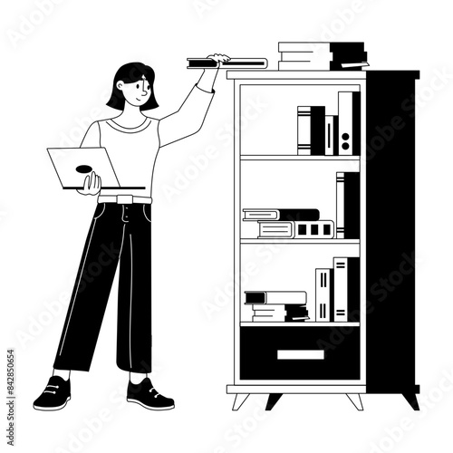 Check out glyph illustration of picking book 