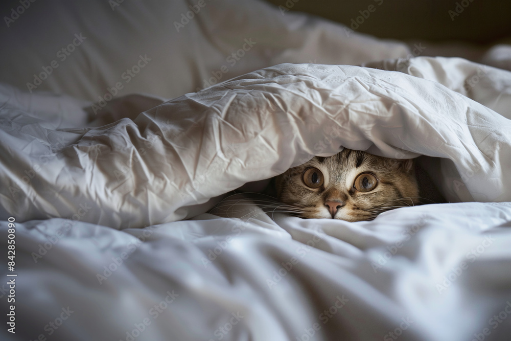 Cat Hiding Under Blanket on Bed Cat Hiding Under Blanket on Bed