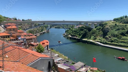 Porto, Portuga view of famous historic European city, center with iconic Luís I Bridge (Ponte Luís I) over Douro river, Ribeira district - landscape  photo