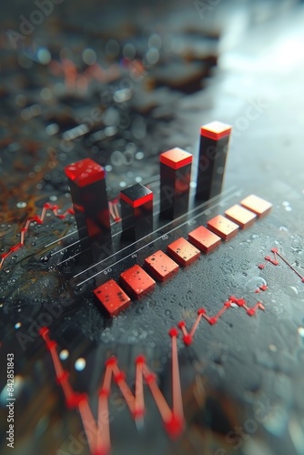  3D icon of a business chart with declining red bars  © MaiHuong Studio