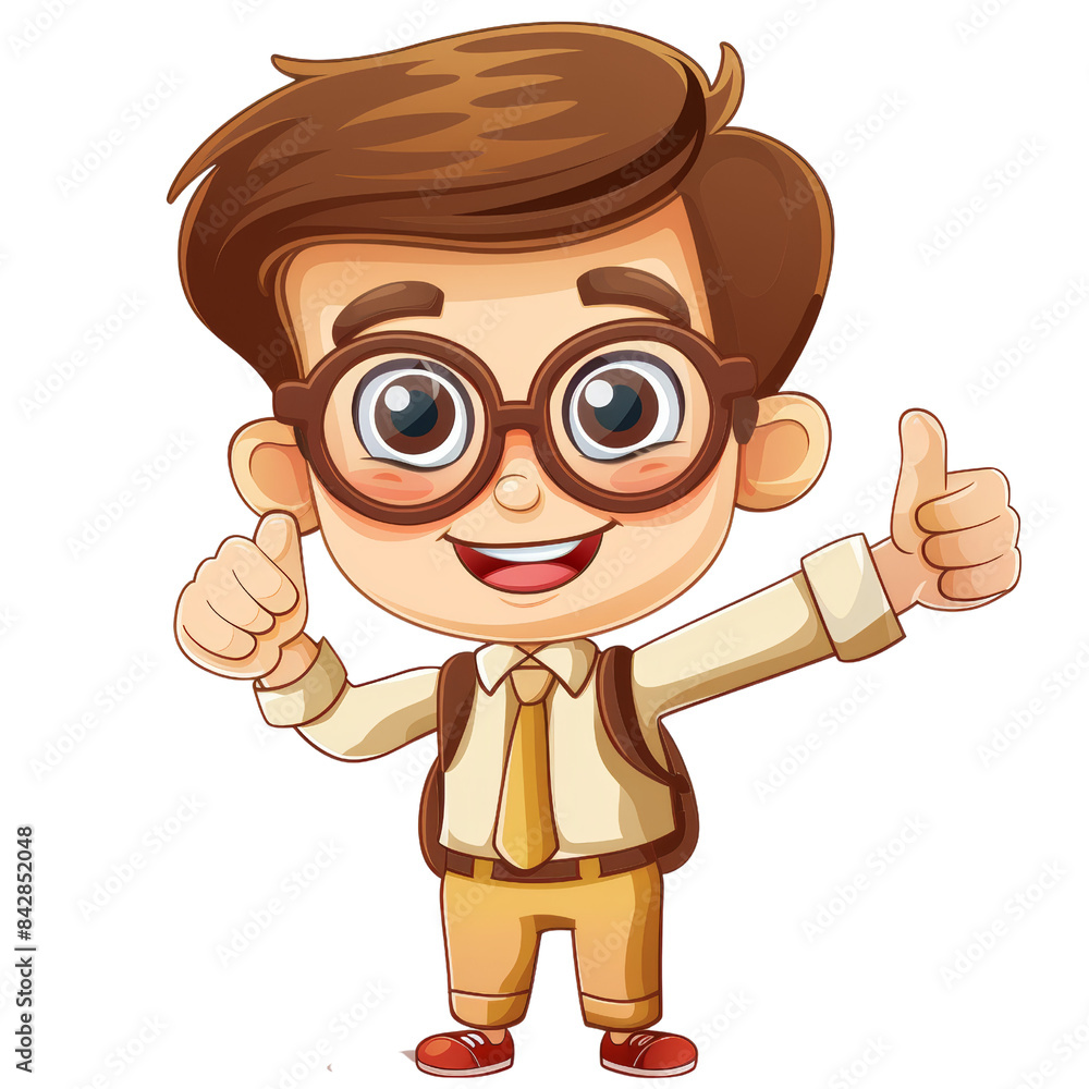 Happy cartoon boy with glasses giving a thumbs up. Vector illustration for educational or kid-friendly content. Happy cartoon boy with glasses giving a thumbs up. Vector illustration for educational or kid-friendly content.
