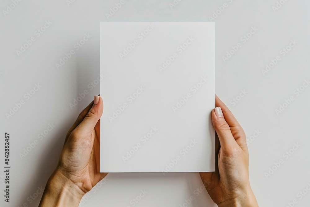 Blank paper mockup on hand created with generative AI