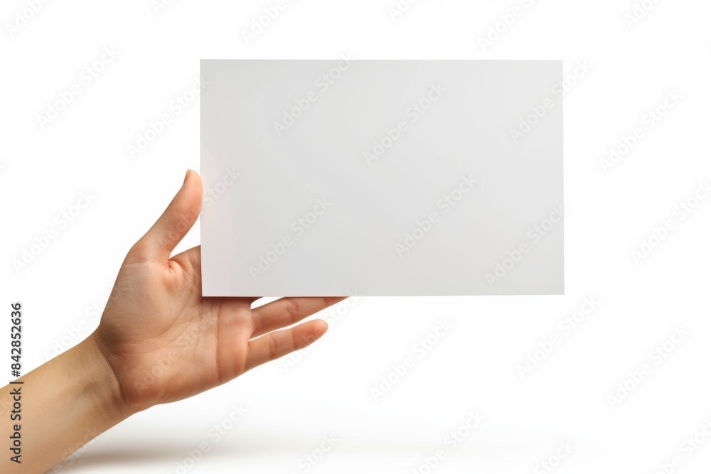 Blank paper mockup on hand created with generative AI Blank paper mockup on hand created with generative AI