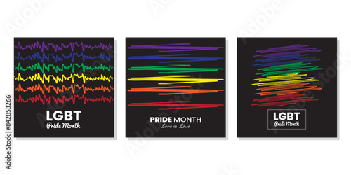 LGBT Pride Month Posters: Celebrate love and diversity with these vibrant LGBT Pride Month posters. Featuring bold rainbow scribbles on a black background.