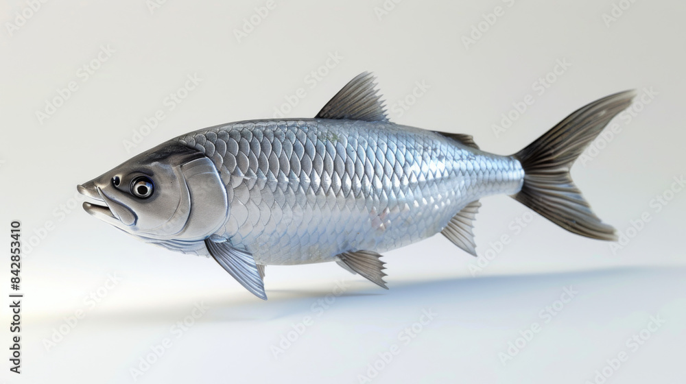 Fototapeta premium Highly detailed model of a silver tarpon fish, presented in a realistic style on a white background.
