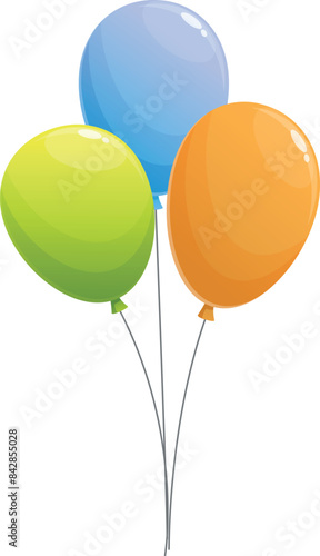 Three colorful balloons floating on a string for a party or celebration
