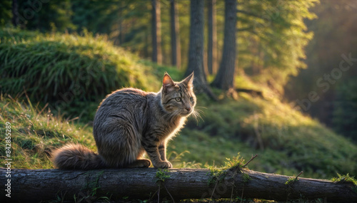 Wild cat in the forest, close-up