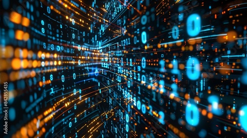 Wallpaper Mural Flowing Digital Data Streams with Binary Code Patterns in a Futuristic High-Tech Environment, digital background -Generative AI Torontodigital.ca