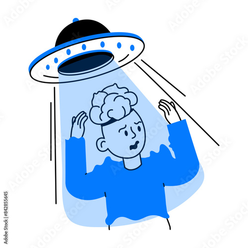A hand drawn mini illustration of ufo abduction 