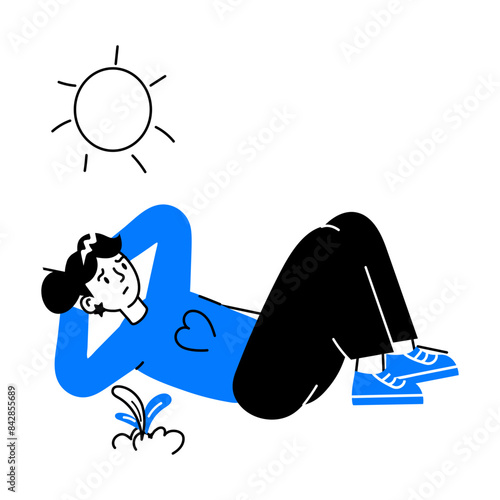 An editable doodle mini illustration showing a person lying alone 