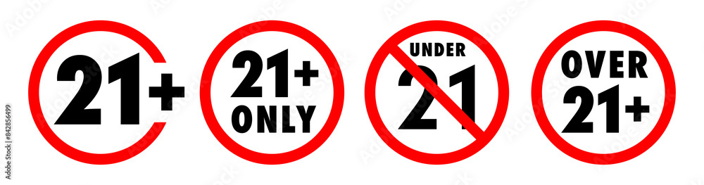 Under 21 forbidden round sign set Under 21 forbidden round sign set