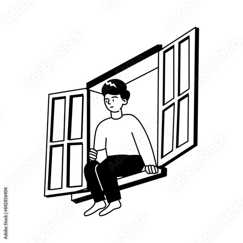 Latest doodle mini illustration of person sitting alone 