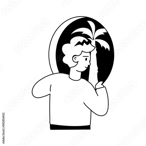 Trendy doodle mini illustration of person standing alone 