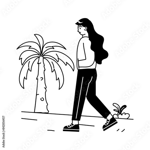 Grab this doodle illustration showing person walking alone 