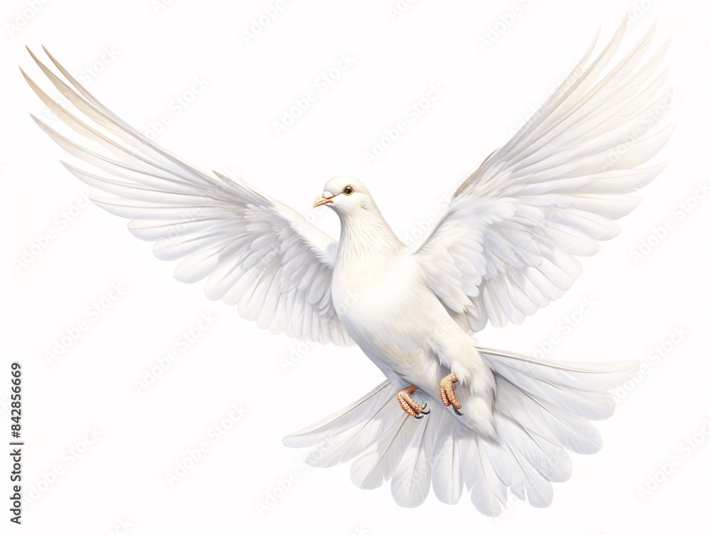 Graceful White Dove in Flight isolated on white background Graceful White Dove in Flight isolated on white background