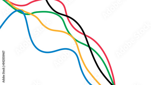 Abstract wavy stripes way of Olympic games colors isolated on transparent background. Olympic games banner. Olympic color ring, game line, modern. poster. Vector illustration