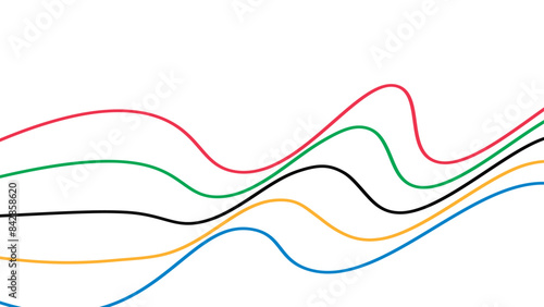 Abstract wavy stripes way of Olympic games colors isolated on transparent background. Olympic games banner. Olympic color ring, game line, modern. poster. Vector illustration