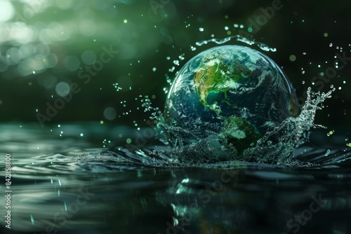 Saving water and world environmental protection concept. Eearth, globe, ecology, nature, planet concepts