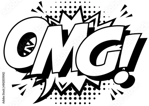 Omg Comic Pop Art Style black white color On Dotted Background vector 10 eps
