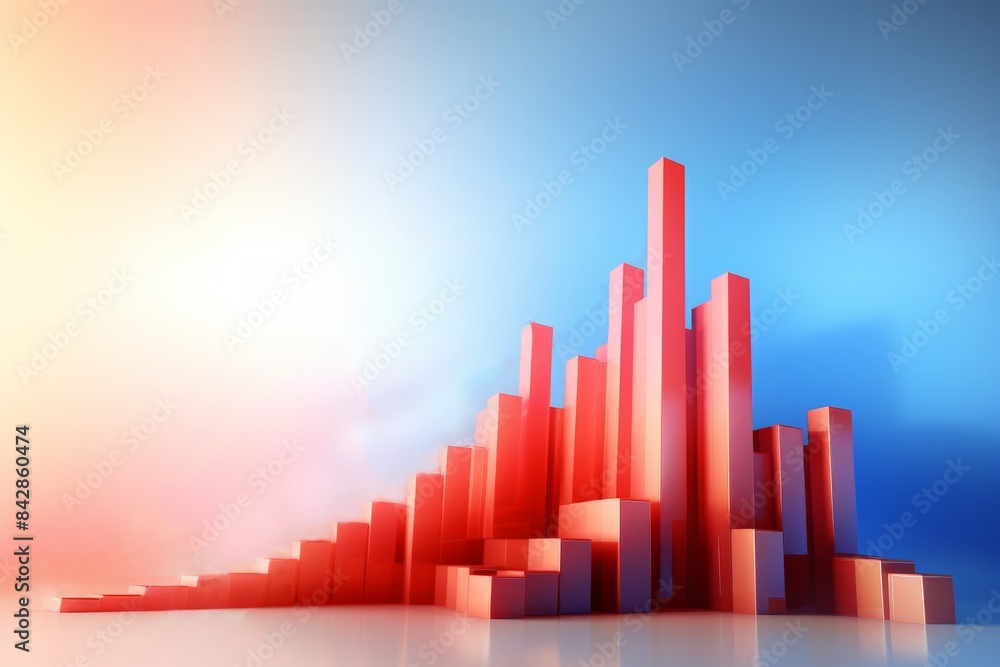 Abstract 3D bar graph illustration showing growth, the concept of data analysis, business statistics in red and blue gradient background. Abstract 3D bar graph illustration showing growth, the concept of data analysis, business statistics in red and blue gradient background.