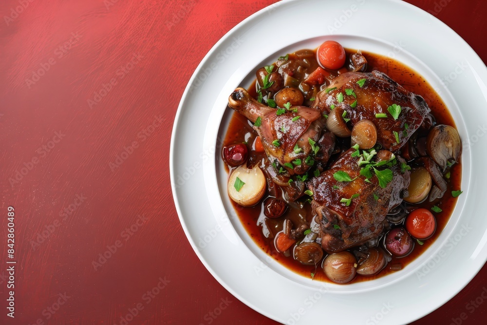 A Delectable Feast of Chicken Braised in Red Wine and Aromatic Vegetables A Delectable Feast of Chicken Braised in Red Wine and Aromatic Vegetables