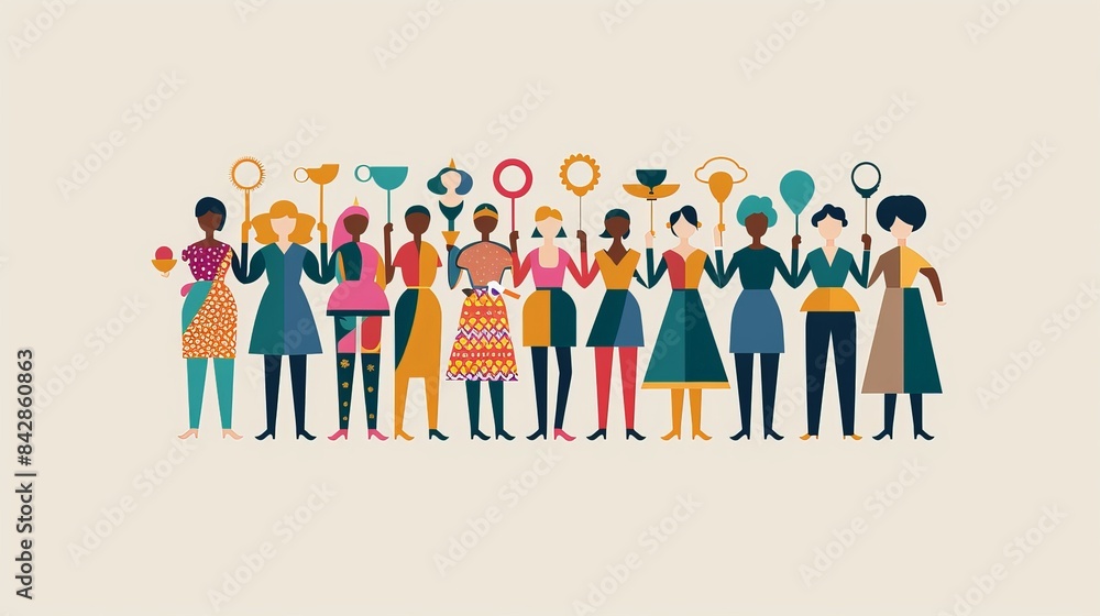 Empowerment and Equality: Diverse Characters with Symbols of Strength in Minimalist 2D Illustration Empowerment and Equality: Diverse Characters with Symbols of Strength in Minimalist 2D Illustration