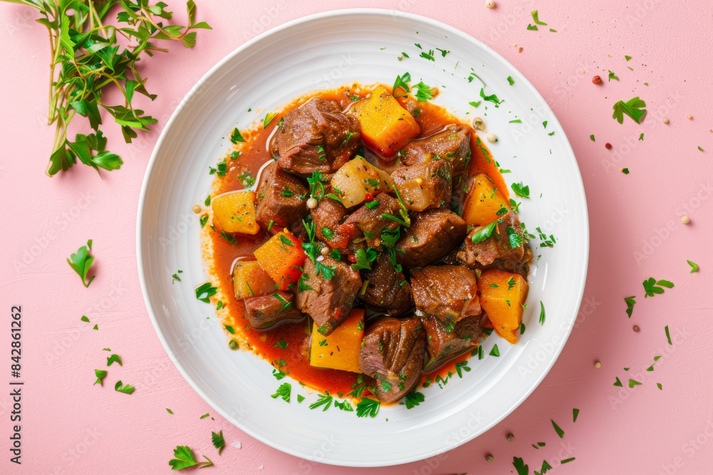 A Hearty Plate of Braised Beef and Butternut Squash, Ready for a Cozy Dinner A Hearty Plate of Braised Beef and Butternut Squash, Ready for a Cozy Dinner