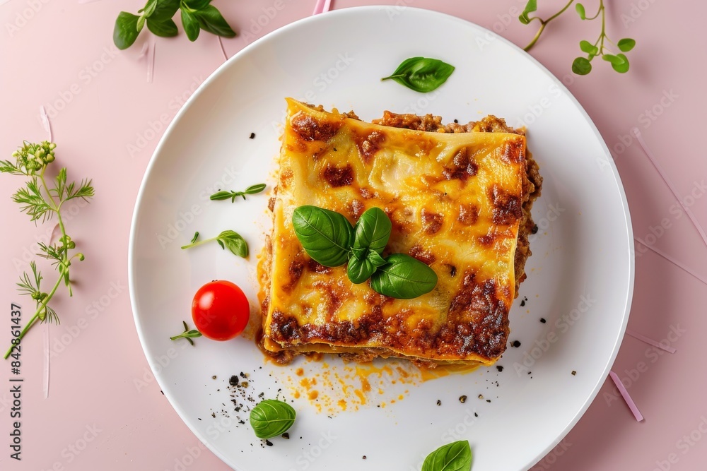 A Delicious Slice of Lasagna With a Side of Fresh Basil A Delicious Slice of Lasagna With a Side of Fresh Basil