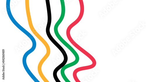 Abstract wavy stripes way of Olympic games colors isolated on transparent background. Olympic games banner. Olympic color ring, game line, modern. poster. Vector illustration