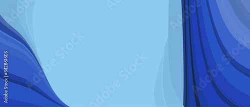 Sky blue background with copy space and blue abstract wave decoration. Flat vector design.