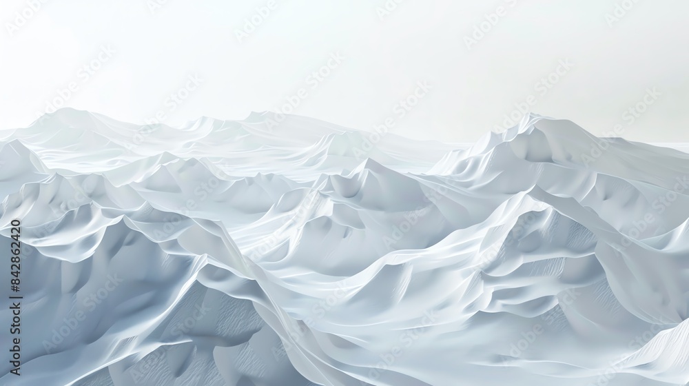 Fototapeta premium A serene and minimalistic white mountain landscape with smooth hills and valleys white background.
