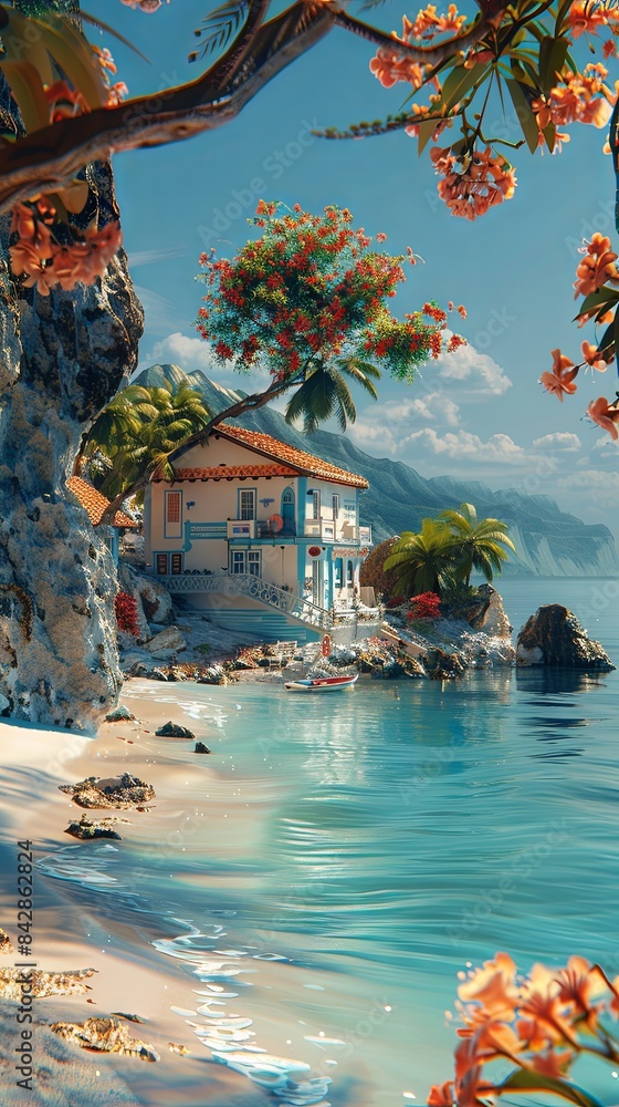 Obraz premium A charming beach scene, realistic.
