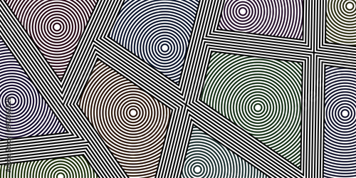 Psychedelic hypnotic abstract background. Colorful circular geometric lines with a shimmering effect when moved.