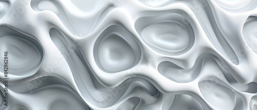 Abstract white fluid texture with smooth flowing curves and folds  resembling liquid or soft fabric for background or design.