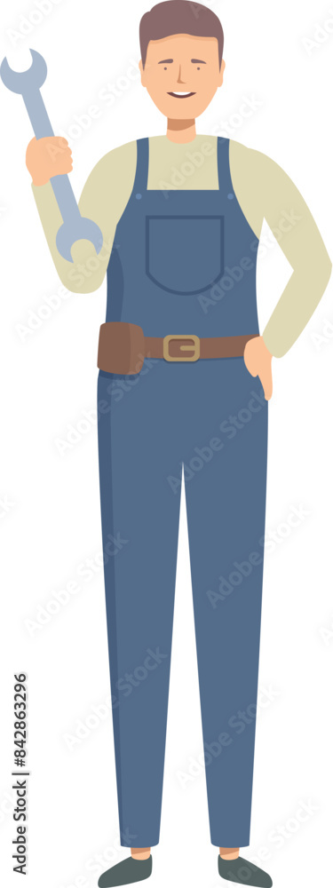 Cheerful handyman is posing, holding a wrench, ready to tackle any repair job Cheerful handyman is posing, holding a wrench, ready to tackle any repair job