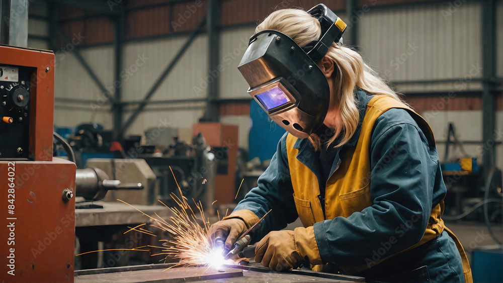 a female engineer who is welding a female engineer who is welding