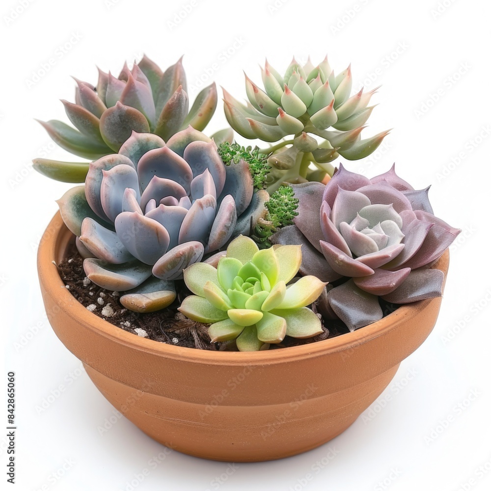 Miniature Desert Beauties - Collection of Small Potted Succulents on White Background Miniature Desert Beauties - Collection of Small Potted Succulents on White Background