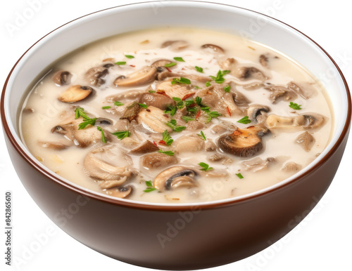 bowl of mushroom soup isolated on white or transparent background,transparency 
